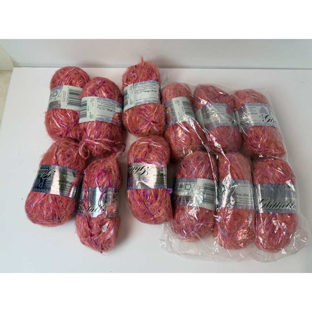 Patons Glittallic Yarn Maroon Shine Lot‎ Of 12 Metallic Glitter 50g Each